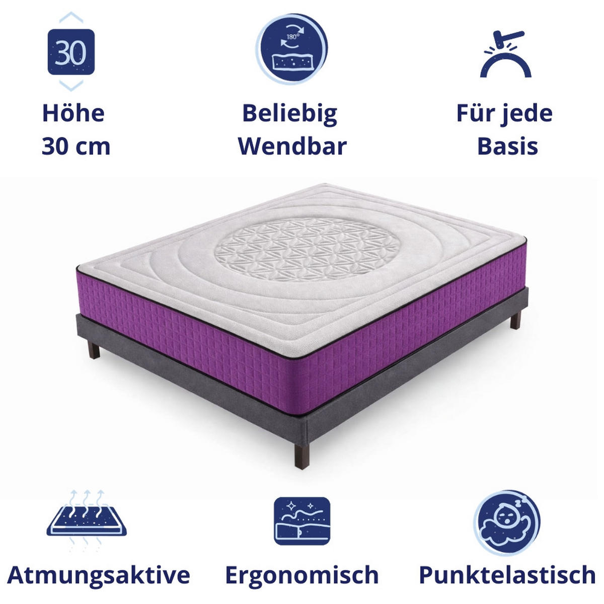KALTSCHAUMMATRATZE Life Flower H3/H4 90x190 - Weiß, Textil (90/190cm) - Dagostino Home