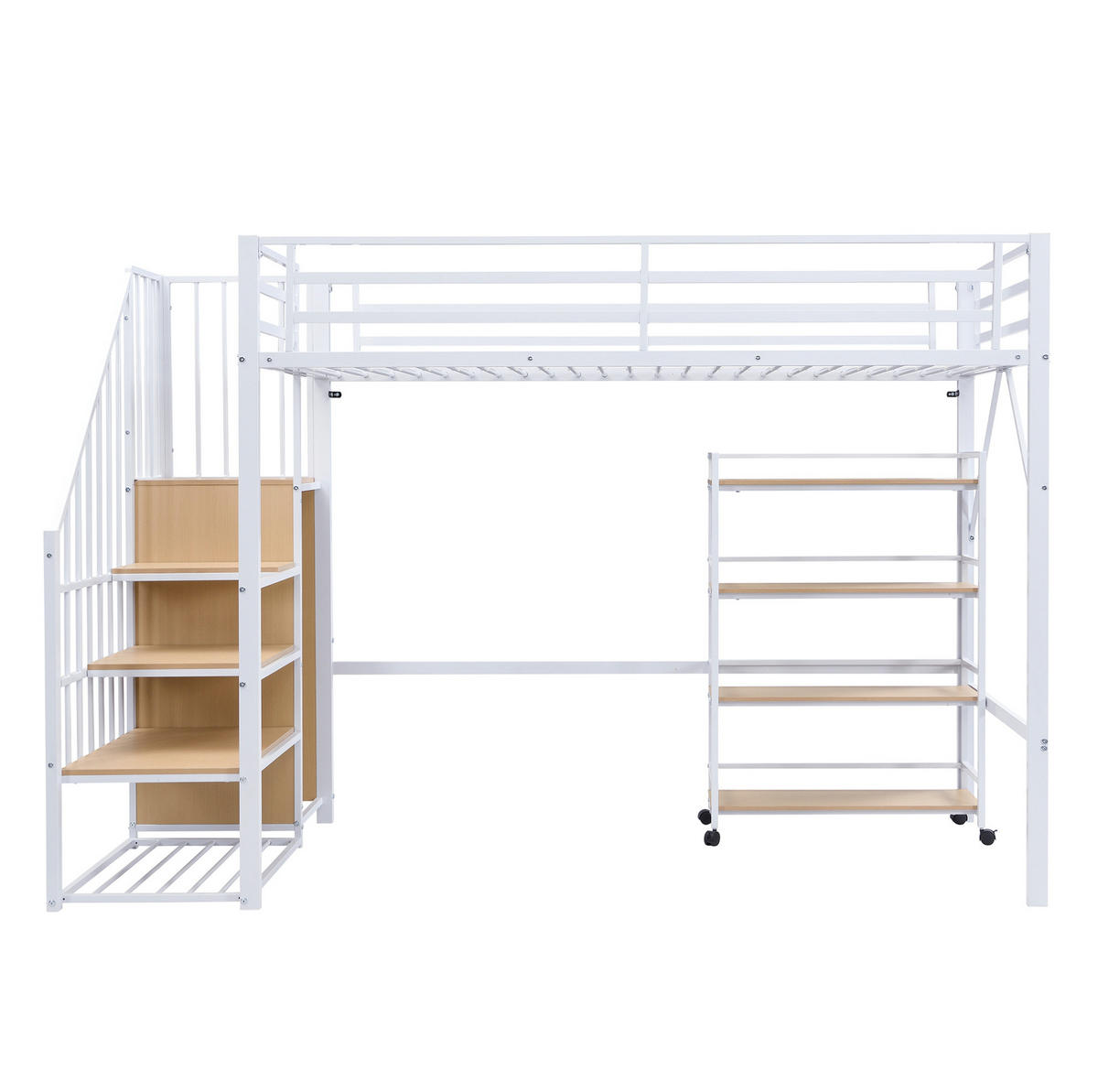 HOCHBETT 90/200 cm in Weiß/Natur – mit Rausfallschutz, Eckleiter und Regal - Weiß, Metall (90/200cm) - BEAOK