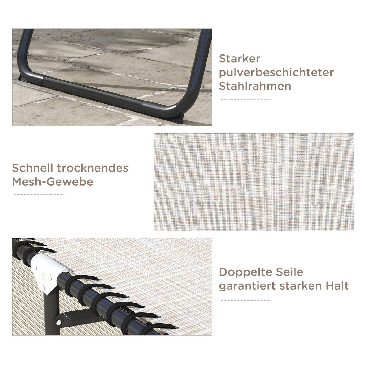 SONNENLIEGE DE-07660 klappbar, 4-fach verstellbar Cremeweiß - Creme, Metall (58/30/189cm) - ComfortXL