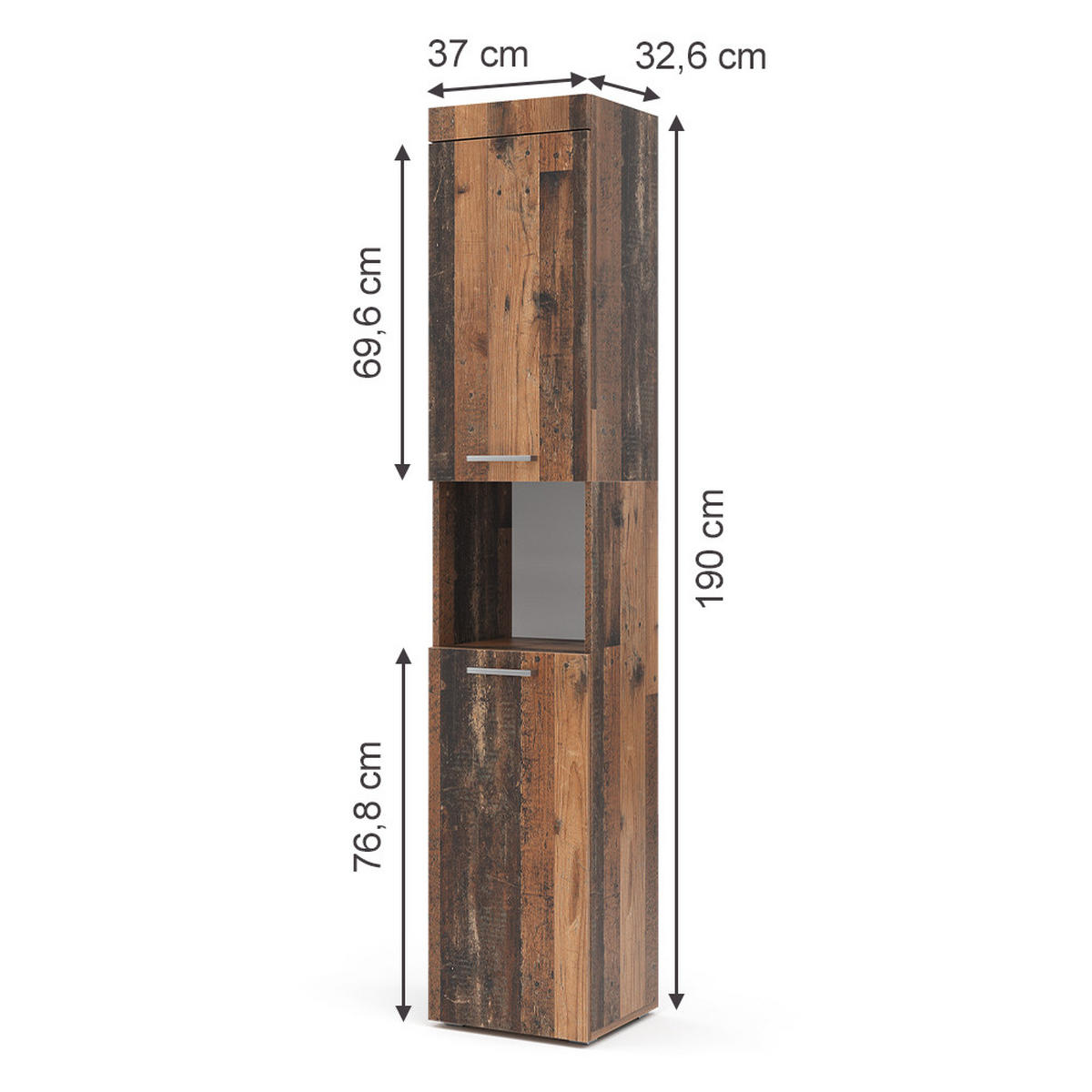 BADSCHRANK Luna Oldstyle 37 x 190 cm - Braun, Holzwerkstoff (37/190/32.6cm) - Vicco