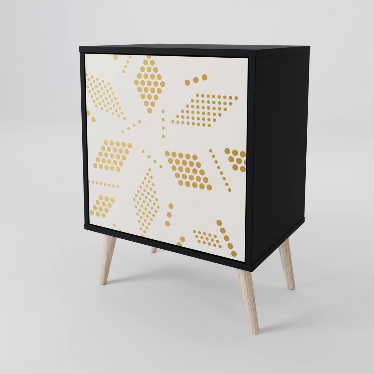 SIDEBOARD SPOTTED DAZE, Schwarz, 57,5x42x70,5 cm, Schwarze Metall-Sternfüße - Multicolor/Schwarz, Holzwerkstoff/Metall (57.5/70.5/42cm) - SpaceRebels