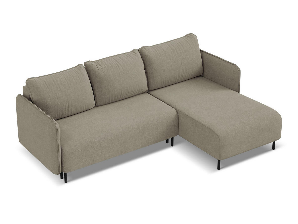 ECKSOFA mit Schlaffunktion Strukturstoff Stoff Beige - Beige/Schwarz, Holz/Textil (236/162cm) - Makamii