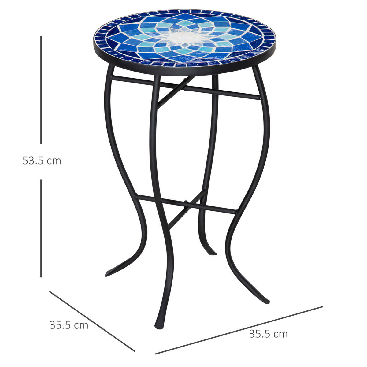 GARTENTISCH,RUND Mosaik Metall Keramikplatte,mehrfarbig - Blau, Keramik (35.5/35.5/53.5cm) - Vallsero