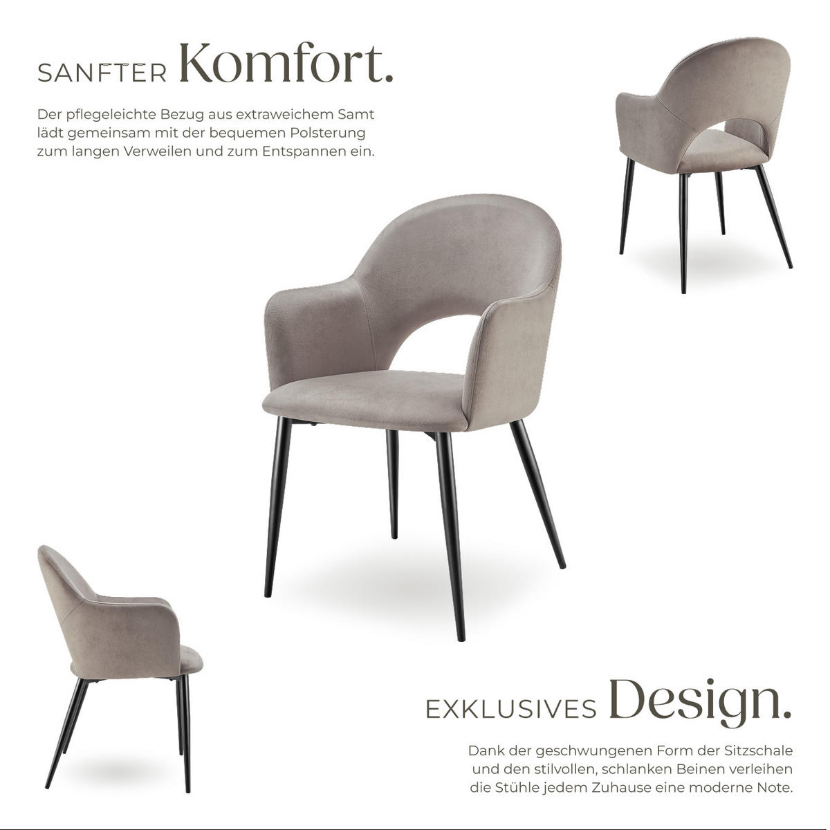 ARMLEHNSTUHL 2er Set Sachel 57 x 61 5 x 87 5 cm taupe - Taupe, Kunststoff (57/87.5/61.5cm) - tectake