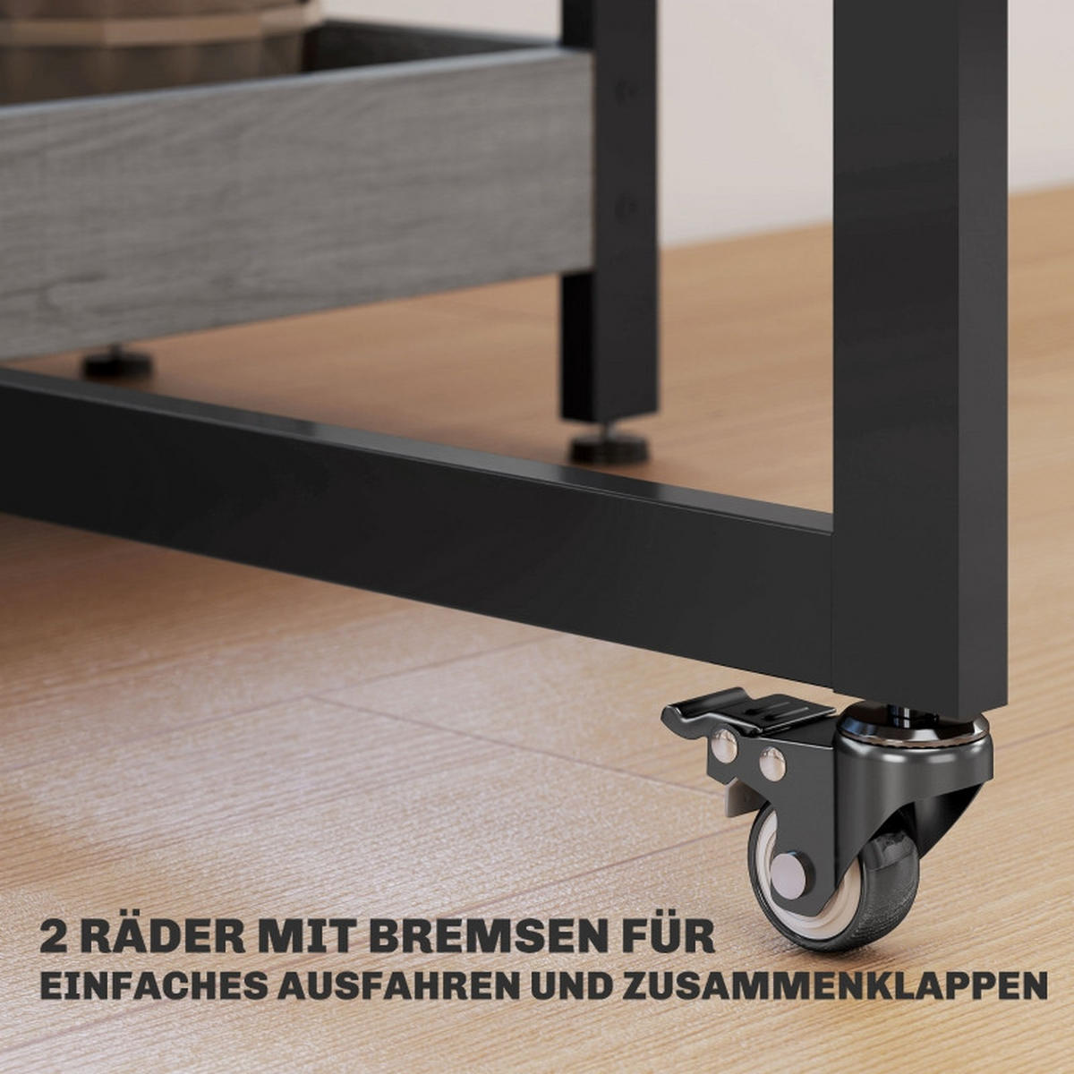 KLAPPTISCH 133,4/80/75 cm, seitlich ausklappbar mit Ablagen und Rollen - Grau, Holz (133.4/80/75cm) - BEAOK