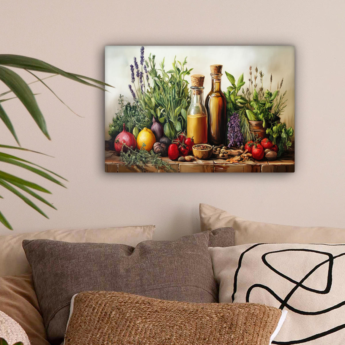 LEINWANDBILD Stilleben - Kräuter - Gewürze - Früchte - Farbenfroh 30x20 cm - Grün, Textil (30/20cm) - MuchoWow