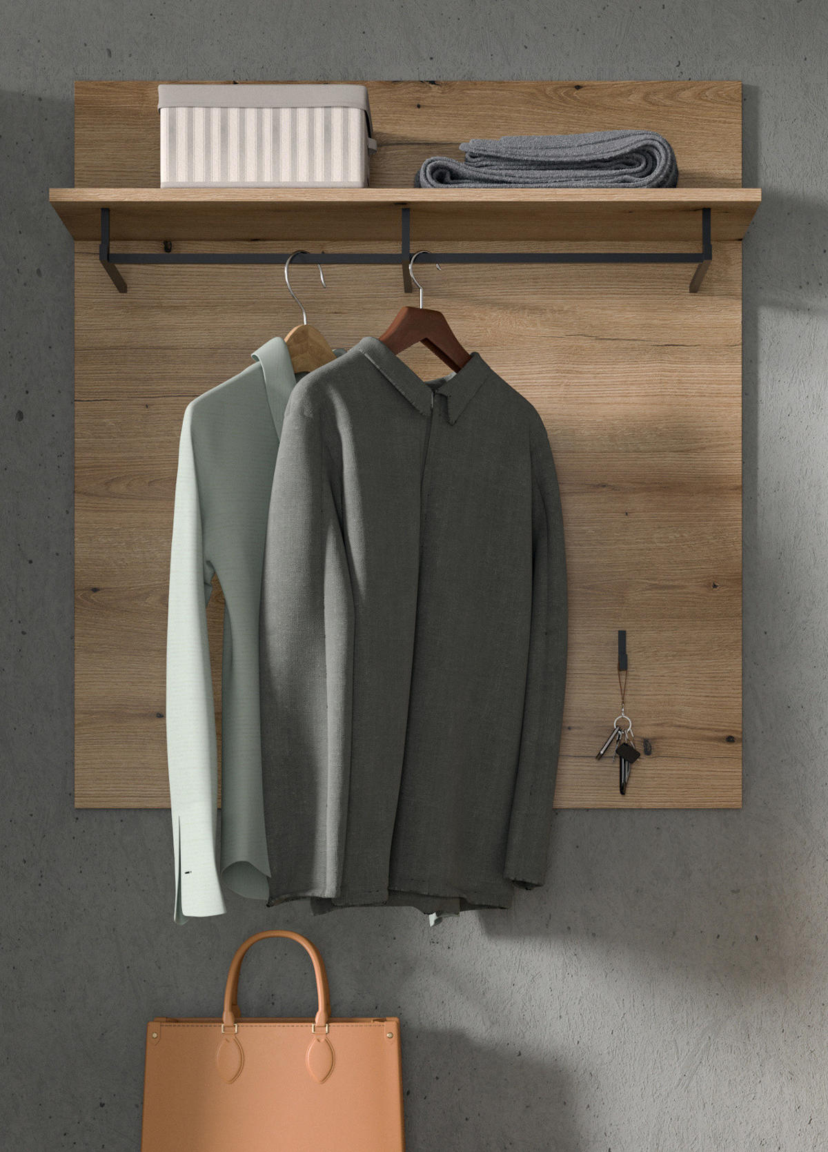 GARDEROBENPANEEL Evoke Eiche 90 cm, Flurgarderobe mit Kleiderstange - Eichefarben, Holzwerkstoff/Metall (90/98/27cm) - Inn.Furn