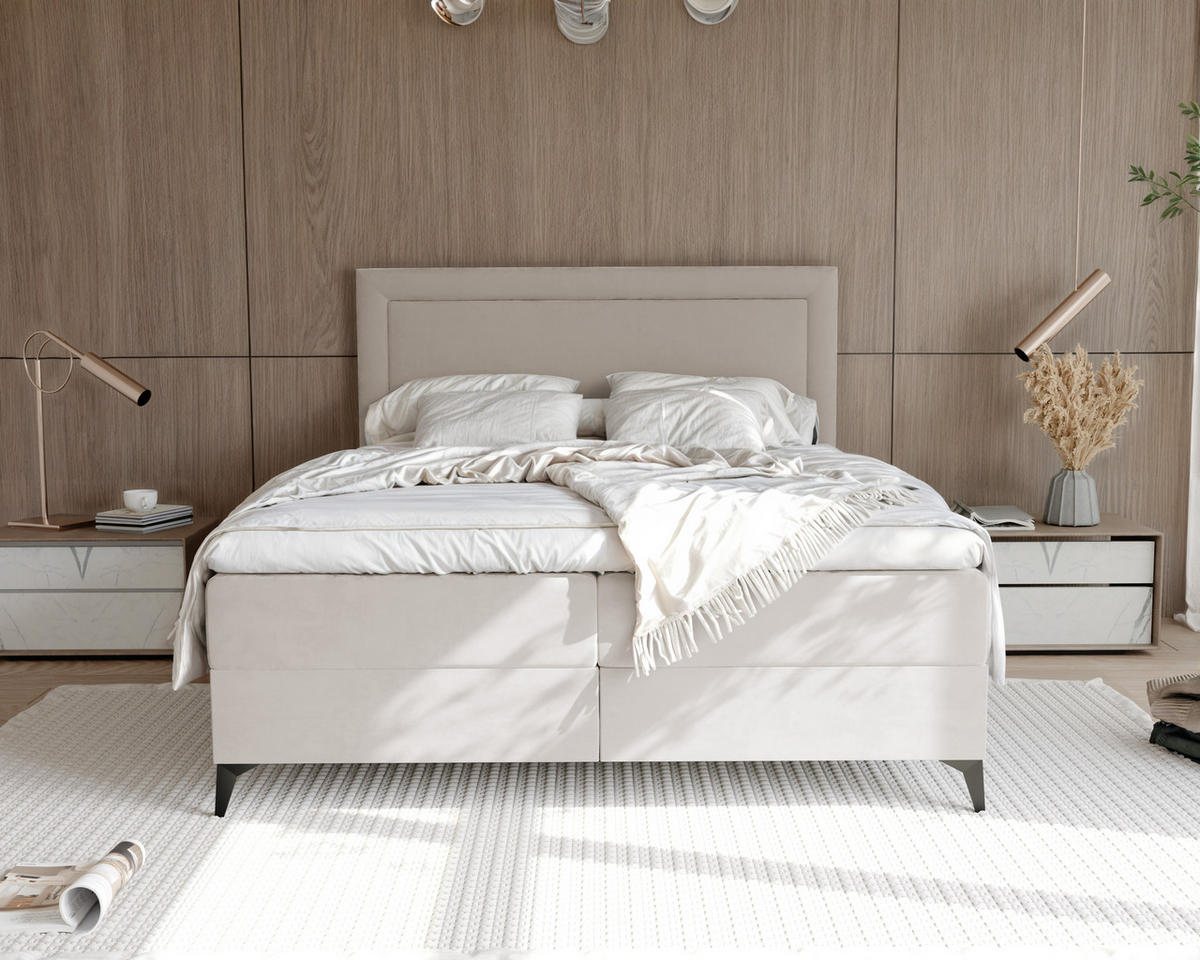 BOXBETT NERO 200/200 cm mit Matratze und Topper, Creme - Creme/Schwarz, Holzwerkstoff/Textil (200/200cm) - Idohome