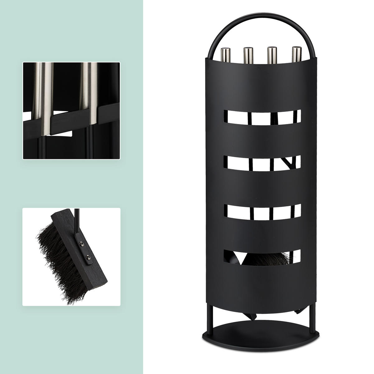 KAMINBESTECK-SET 5-tlg. - Schwarz, Metall (23/66/15cm) - Relaxdays