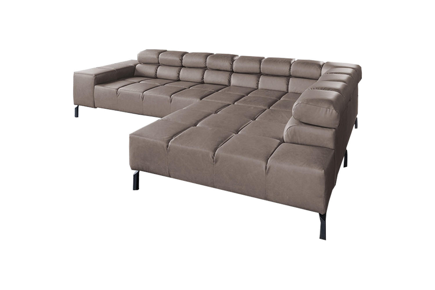 ECKSOFA NELSON Dunkelbraun Leder - Dunkelbraun/Schwarz, Leder/Metall (321/216cm) - KAWOLA