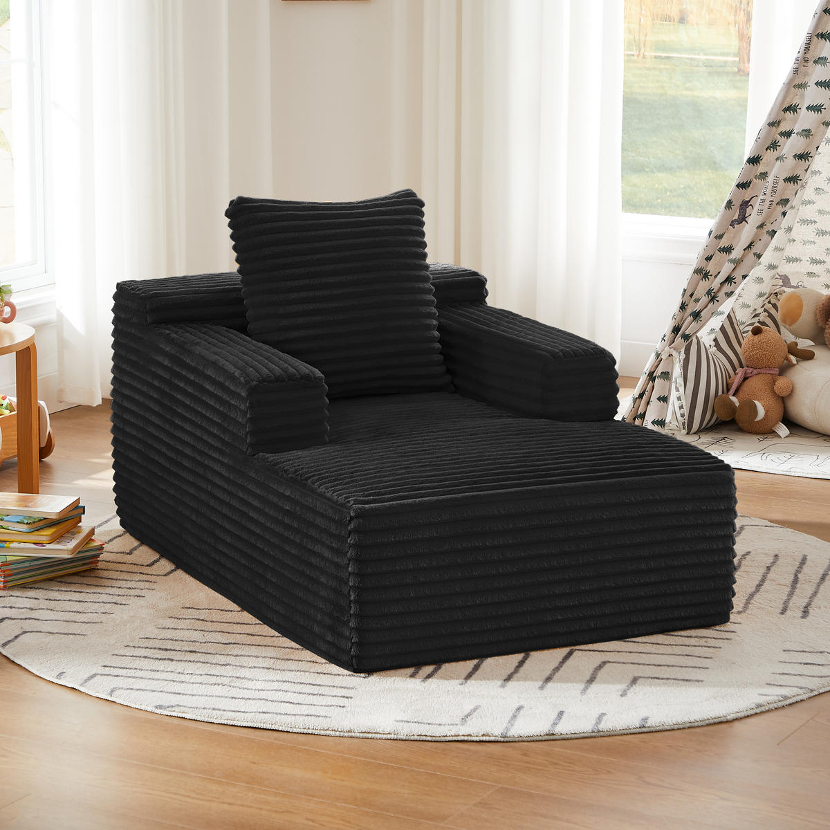 SCHLAFSESSEL DE-34916 Cord mit Schlaffunktion Schwarz - Schwarz, Textil (81/50/117cm) - ComfortXL