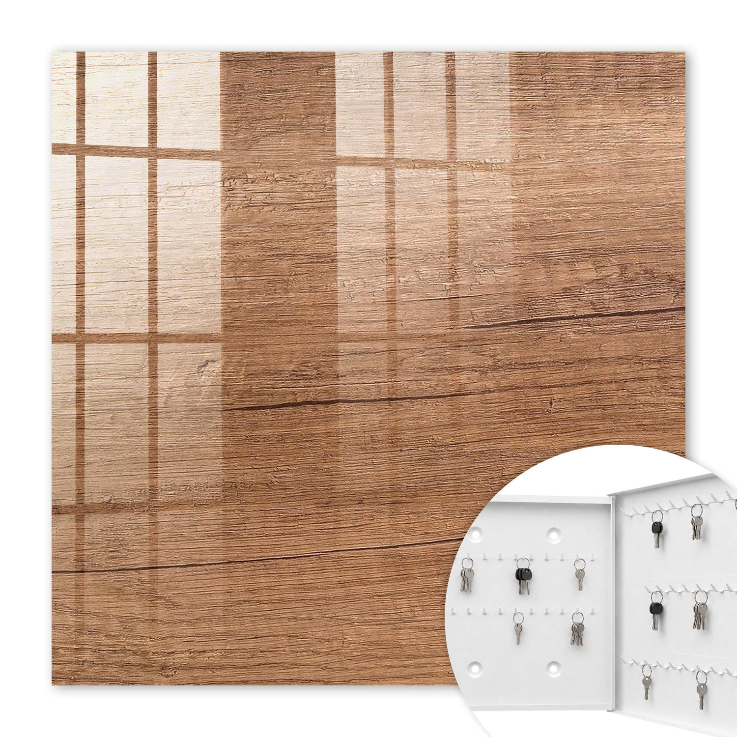SCHLÜSSELBOX Weiß 30x30 cm – Türöffnung nach rechts - Holzstruktur - Braun, Metall (30/30/5cm) - TULUP