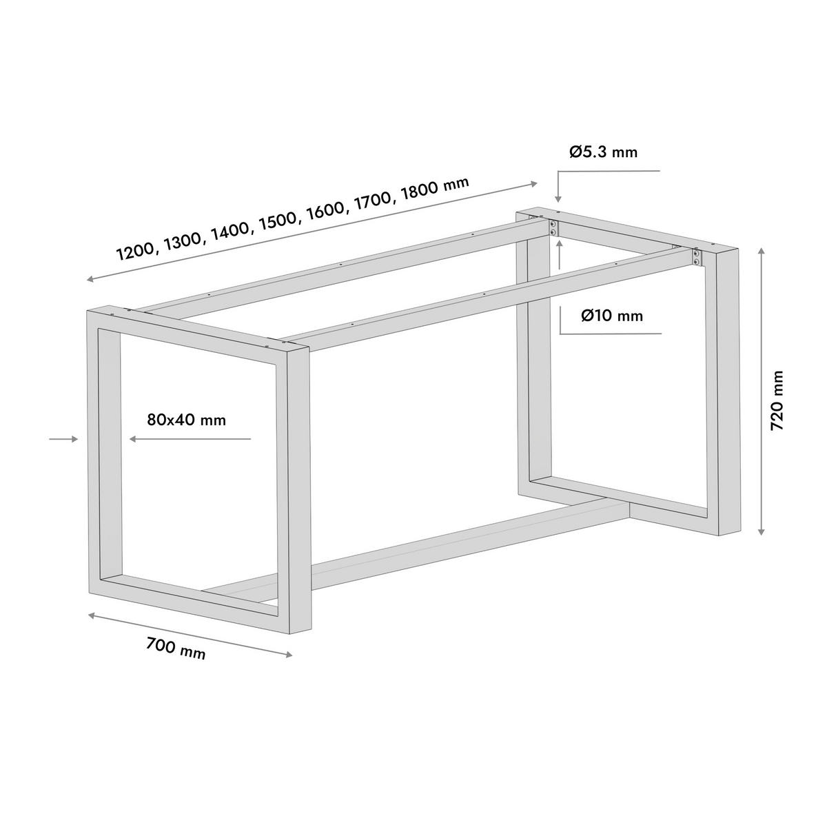 TISCHBEINE Porto Metall Schwarz 140/70/72 cm - Schwarz, Metall (70/72/140cm) - Metalo Pro