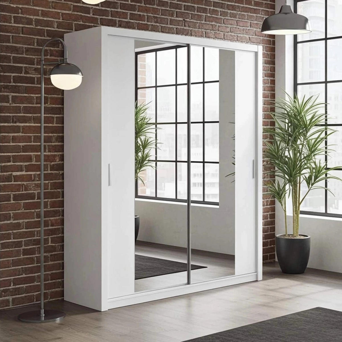 SCHIEBETÜRENSCHRANK Tamiza 200/215/62 mit Spiegel - Silberfarben/Weiß, Holzwerkstoff/Kunststoff (200/215/62cm) - Ravio
