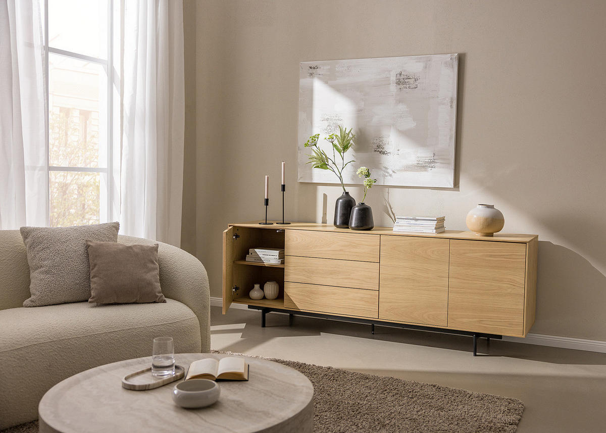 FURNIERTES SIDEBOARD - Eichefarben, Holzwerkstoff/Metall (209/72/45cm) - home24