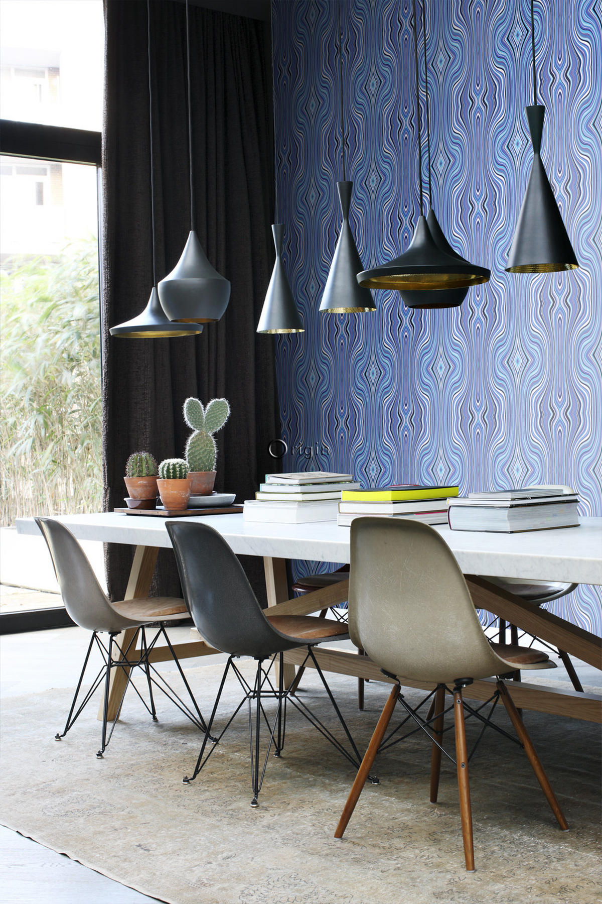 TAPETE grafische Linien 53 cm x 10.05 m - Blau, Papier (53/1000cm) - Origin Wallcoverings