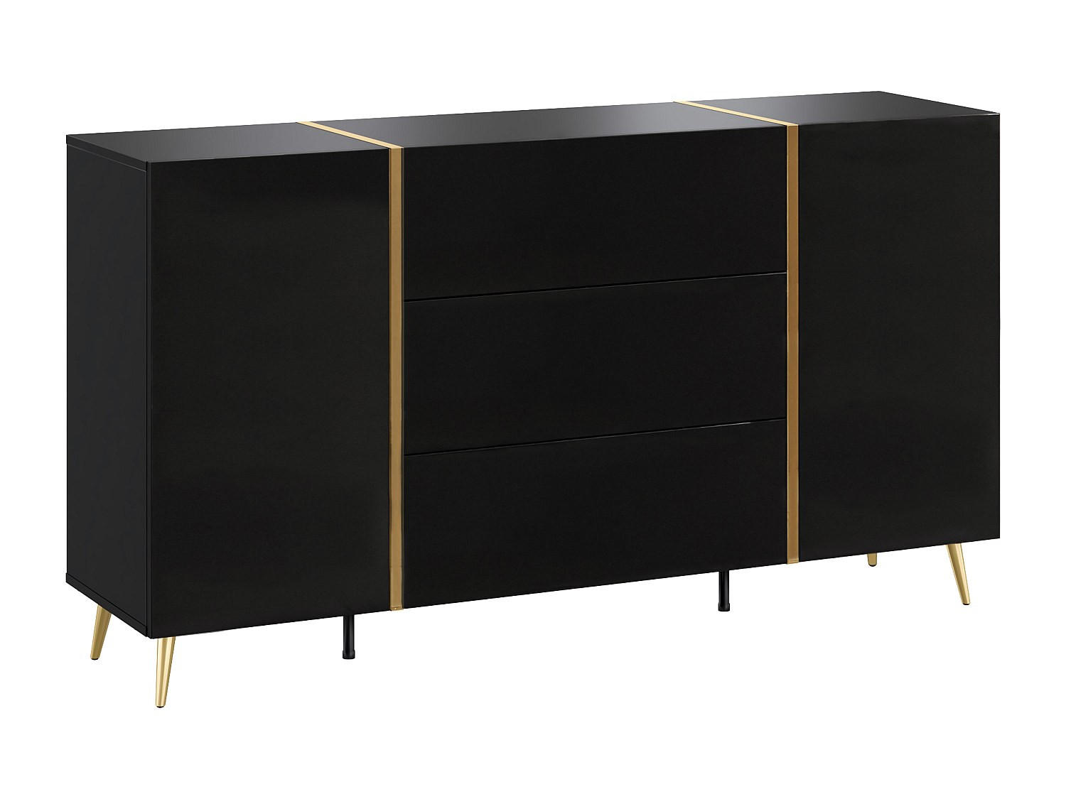 SIDEBOARD mit 2 Türen & 3 Schubladen - Schwarz glänzend & Goldfarben - MARZIALO - Schwarz, Holz (158/87.2/41cm) - Vente-Unique