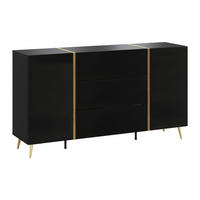 SIDEBOARD mit 2 Türen & 3 Schubladen - Schwarz glänzend & Goldfarben - MARZIALO - Schwarz, Holz (158/87.2/41cm) - Vente-Unique