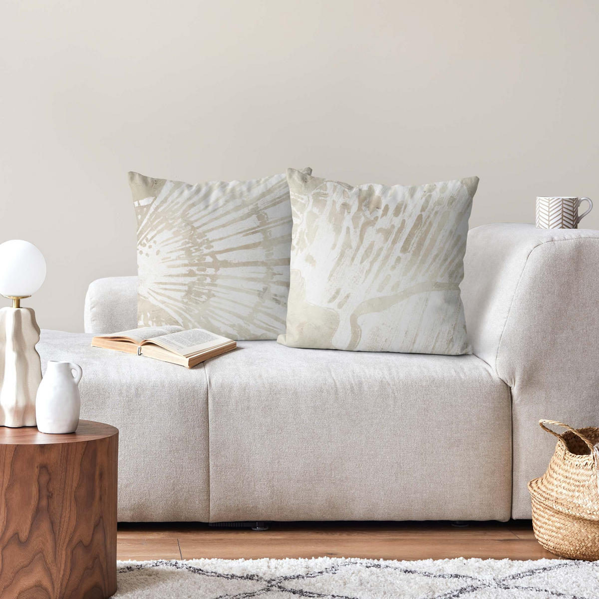 DEKOKISSEN 2er-Set Muschel Silhouetten Duo auf Leinen 40/40 cm - Eichefarben, Textil (40/40cm) - Bilderwelten