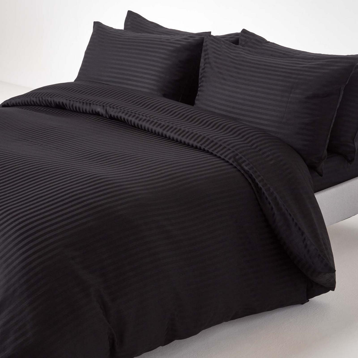 SPANNBETTLAKEN Damast gestreift, 100% Ägyptische Baumwolle - Schwarz, Textil (160/200cm) - Homescapes