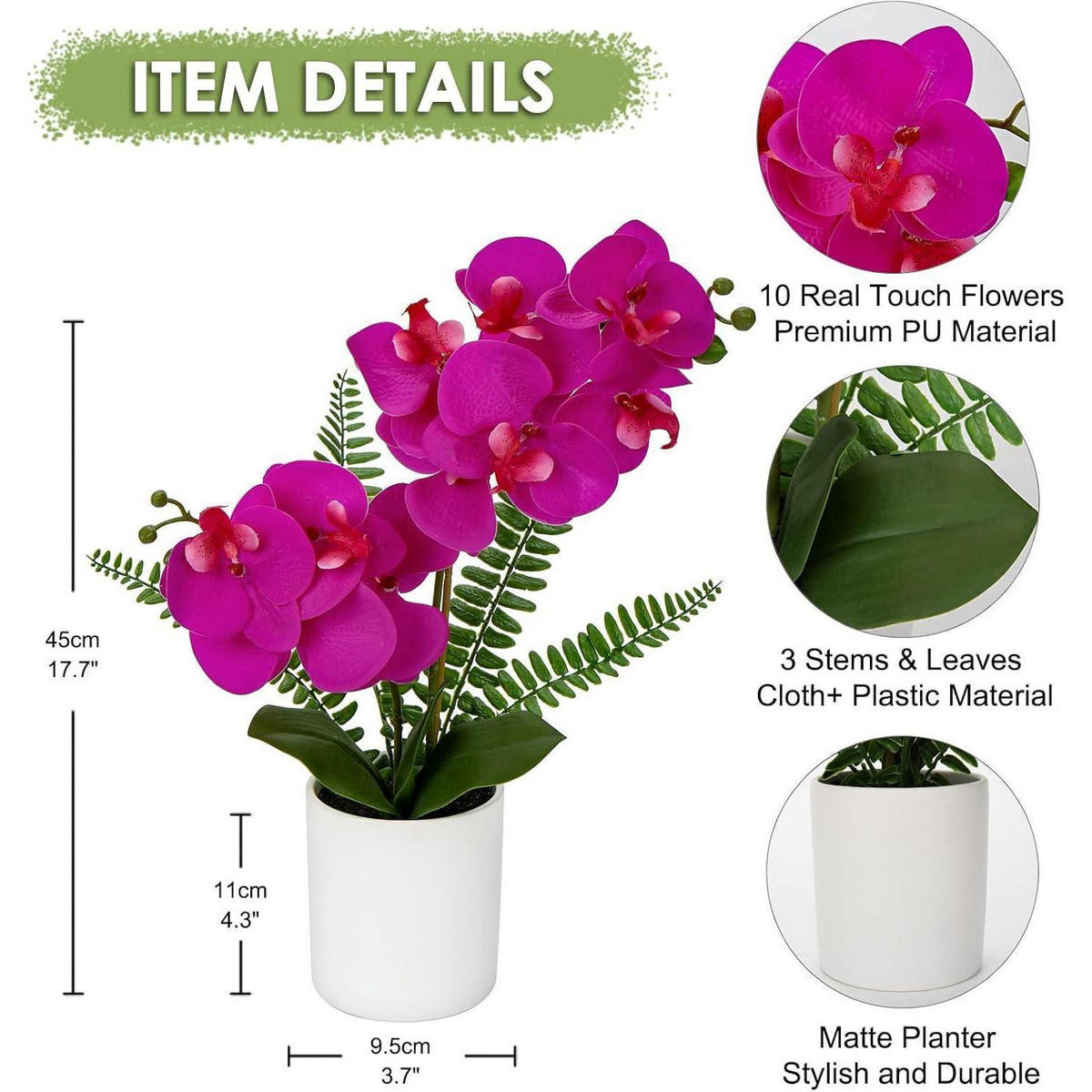 KUNSTBLUME Orchidee Phalaenopsis mit 2 Stielen 40.5 cm Weiß Rosa Violett - Pink, Kunststoff (38.1cm)