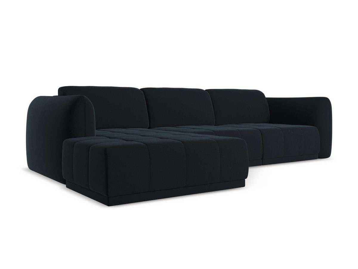 ECKSOFA Links Samt Stoff Blau - Blau/Schwarz, Kunststoff/Textil (170/290cm) - Makamii
