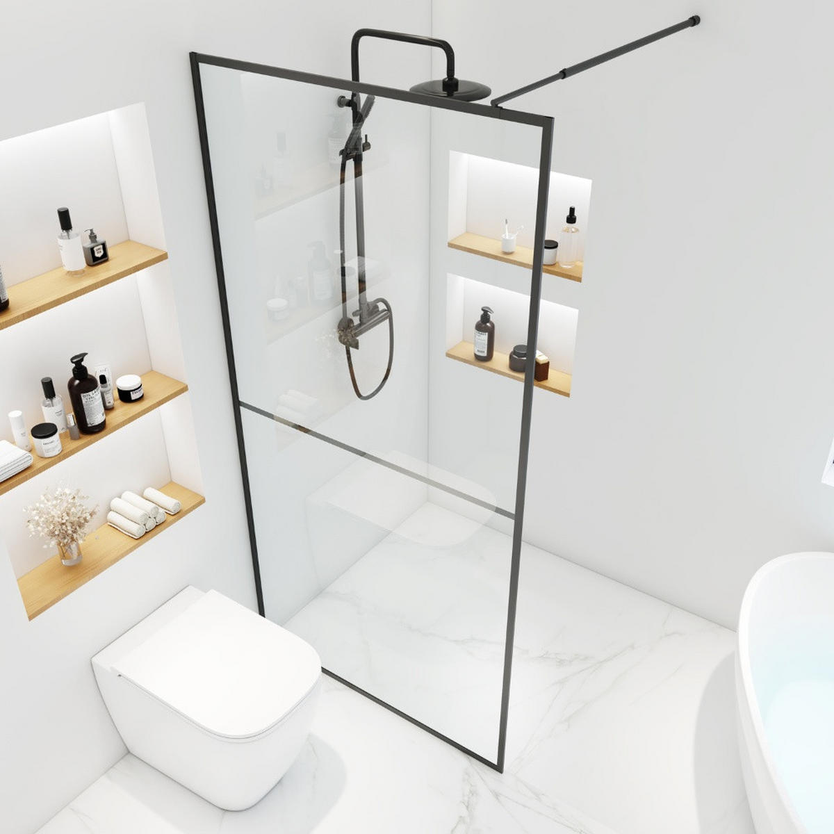 DUSCHABTRENNUNG BAKI - 90 x 200 cm - Schwarz, Glas/Metall (90/200cm) - Home Deluxe