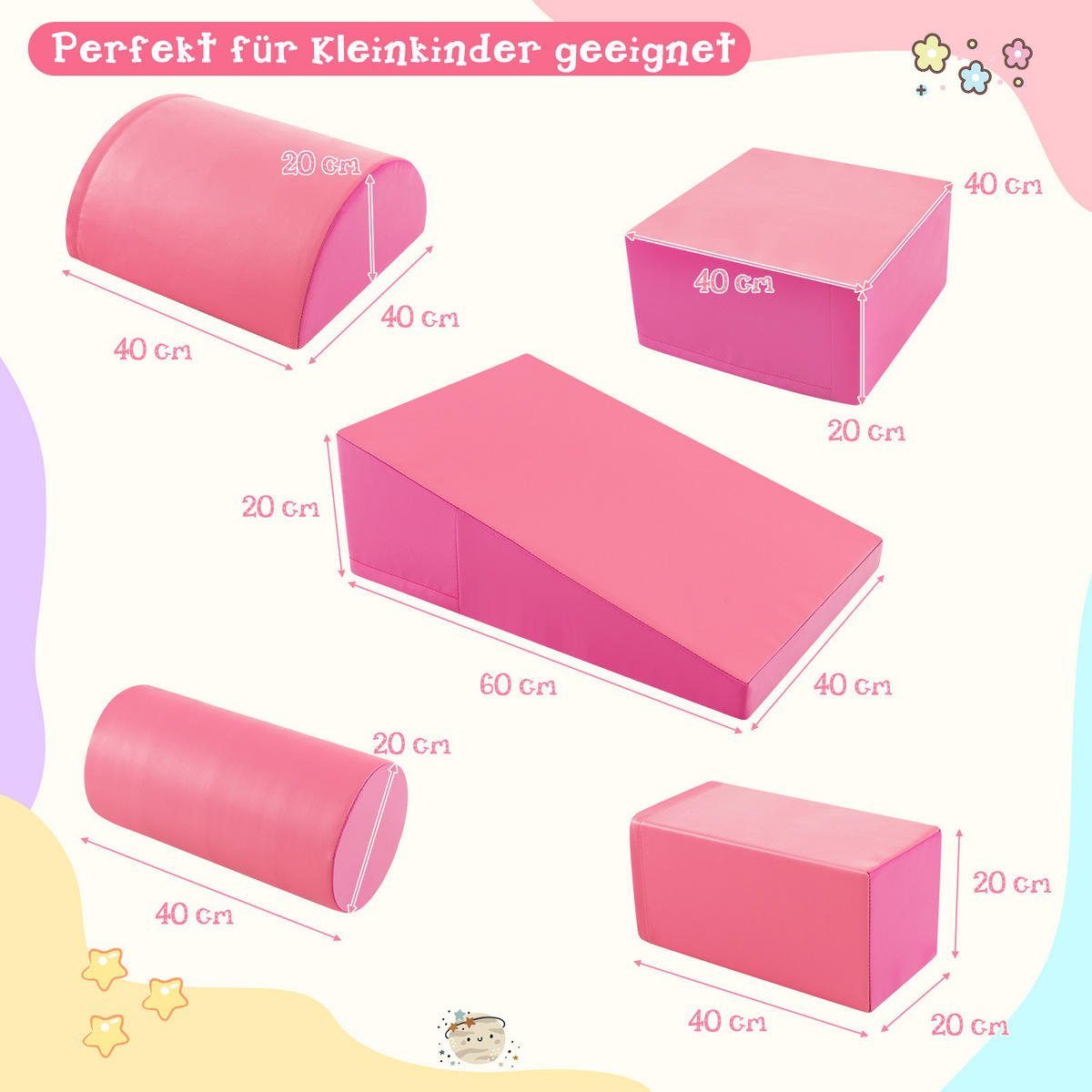 SOFTBAUSTEINE Rosa (5-teilig) - Pink, Leder (40/20/40cm) - COSTWAY