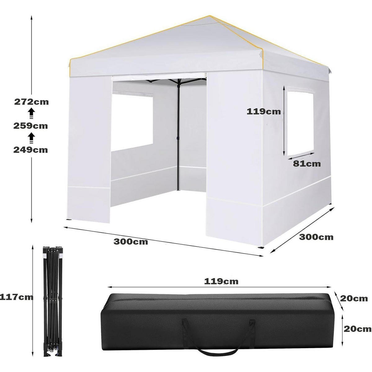 FALTPAVILLON 3x3m Wasserdicht UV-Schutz 50+ Weiß - Weiß, Textil (300/300/270cm)
