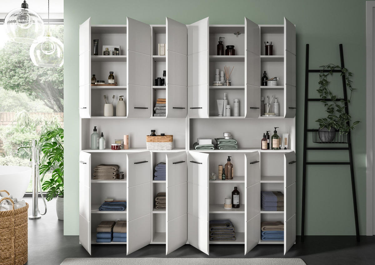 BADKOMBINATION 2 tlg. Ice Bad in weiß Nachbildung und weiß hochglanz B/H/T: 180x185x30 cm - Weiß, Holz (180/185/30cm)