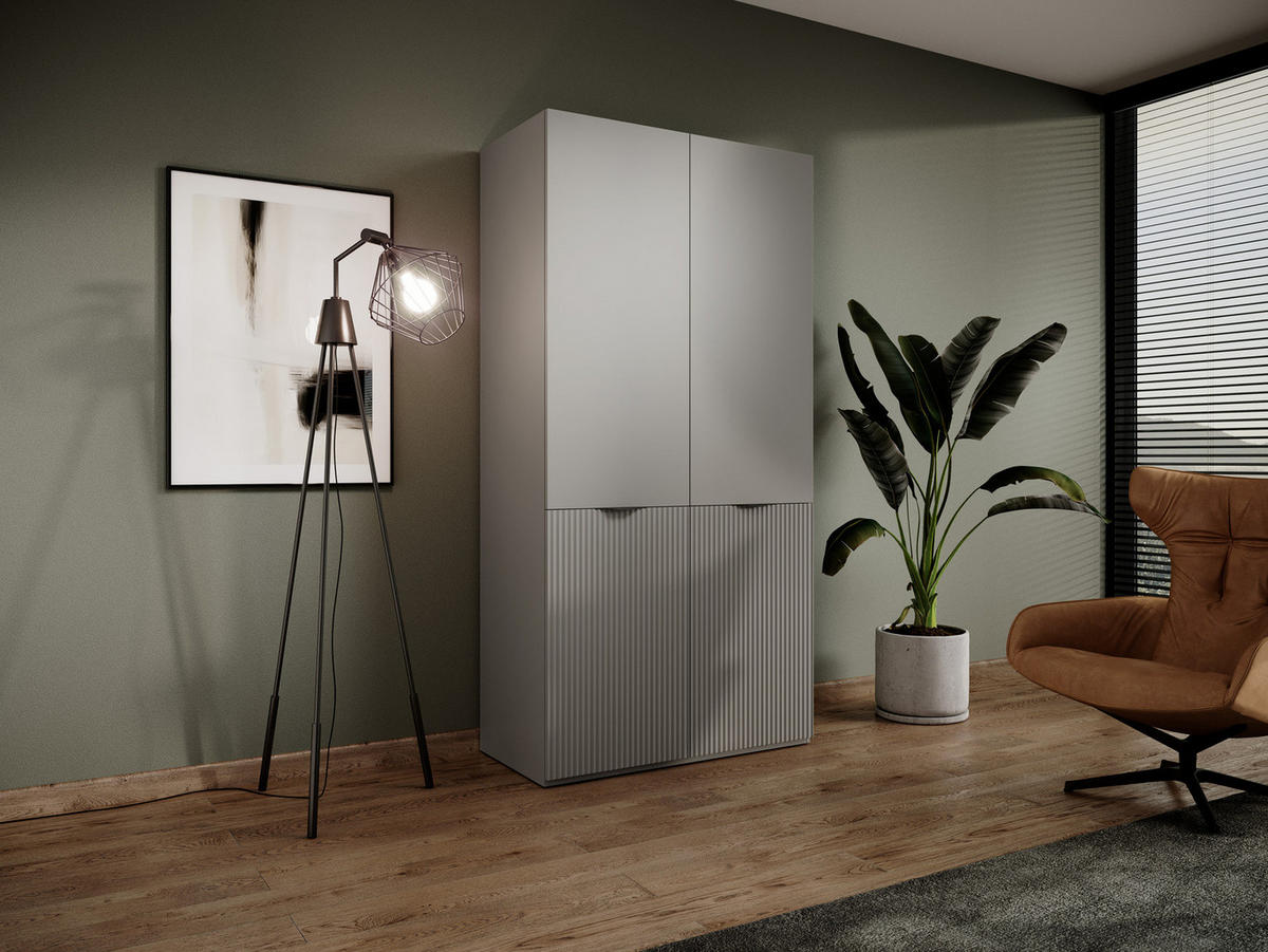 KLEIDERSCHRANK ZEN (Modular, Grau Matt, Rillenfront, 2-türig) - Schwarz/Grau, Holz/Holzwerkstoff (101/200/51cm) - Ravio