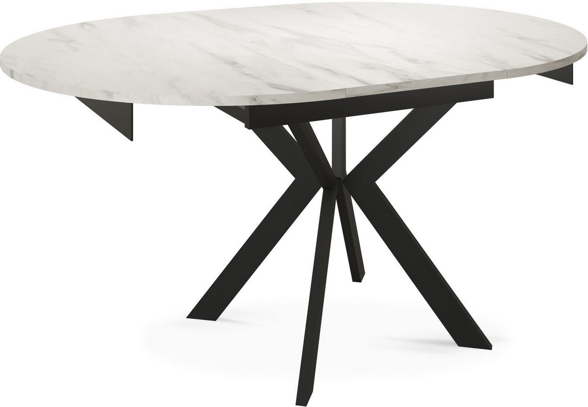 ESSTISCH Lily runder ausziehbarer, Marmor Weiß 100-140/100/76 cm - Ecru/Schwarz, Holzwerkstoff/Metall (100/100/76cm) - WFL GROUP