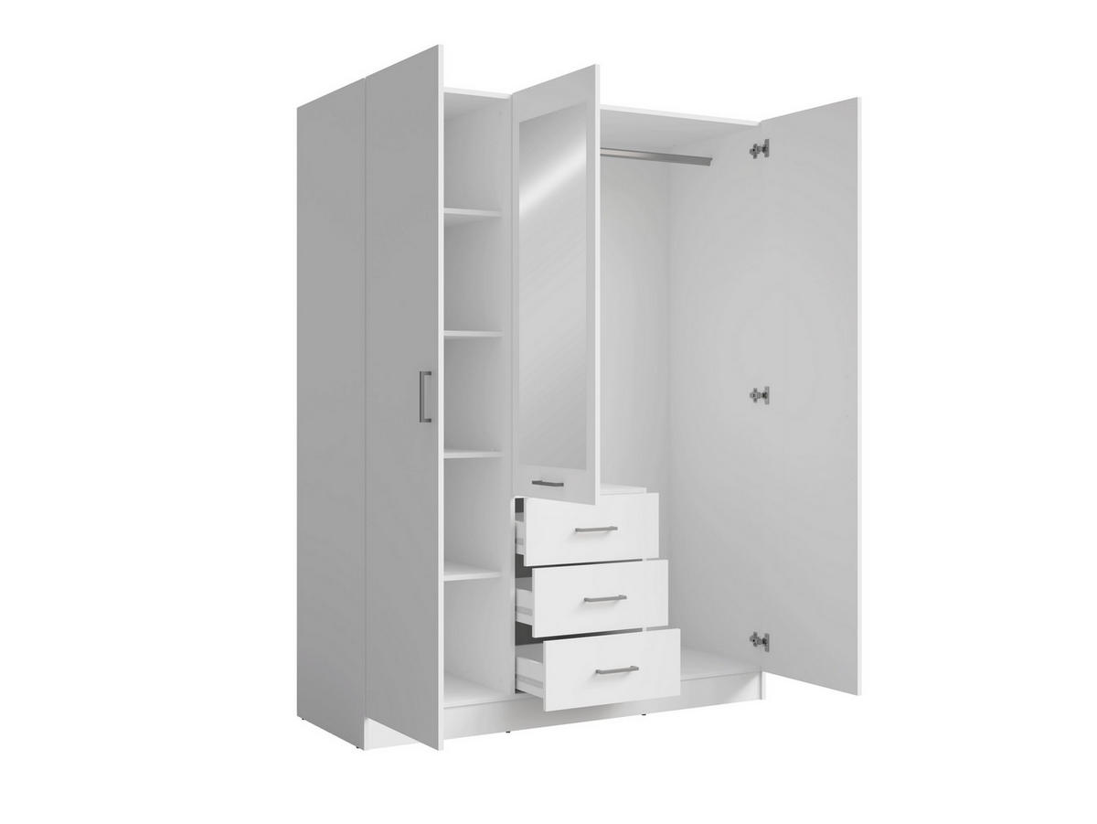 DREHTÜRENSCHRANK NEVARIS 150,5/200,5/58cm 3-türig mit Spiegel Weiß - Weiß, Holzwerkstoff (150.5/200.5/58cm) - MASSENO