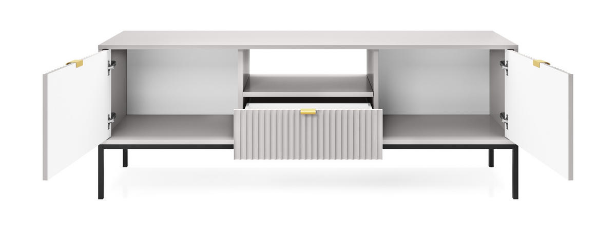 TV-SCHRANK 154 cm Galla mit Schublade, 2 Türen, gold accessories, Grau + Schwarz - Schwarz/Grau, Holz (154/56/39cm) - Emporius