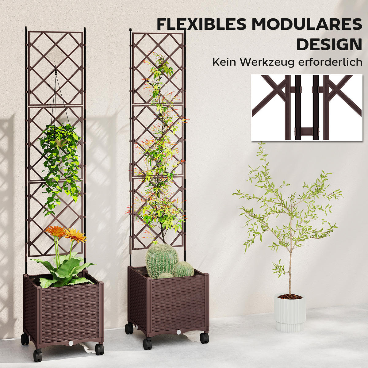 HOCHBEET mit Rankgitter Kunststoff Braun - Braun, Kunststoff (40/192/120cm) - Outsunny