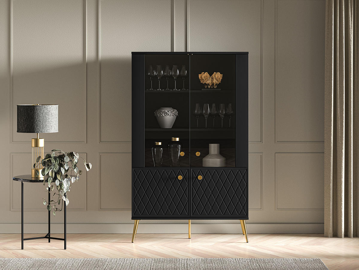 VITRINE Eljot Schwarz Matt / Gold 92 / 40 / 149cm - Goldfarben/Schwarz, Holz/Holzwerkstoff (92/149/40cm) - Feldmann-Wohnen