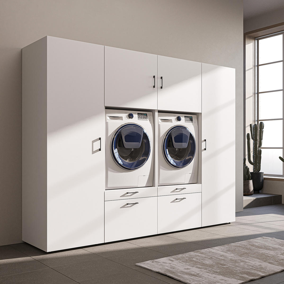 WASCHMASCHINENSCHRANK Serie 2 254cm Breit, 205cm Hoch - Weiß, Holzwerkstoff (254/205/67cm)