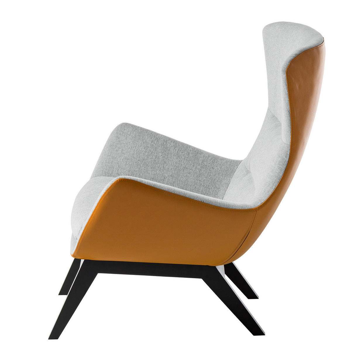 SESSEL mit Holzfüßen - Cognac/Hellgrau, Leder/Birkenholz (84/99/96cm) - home24