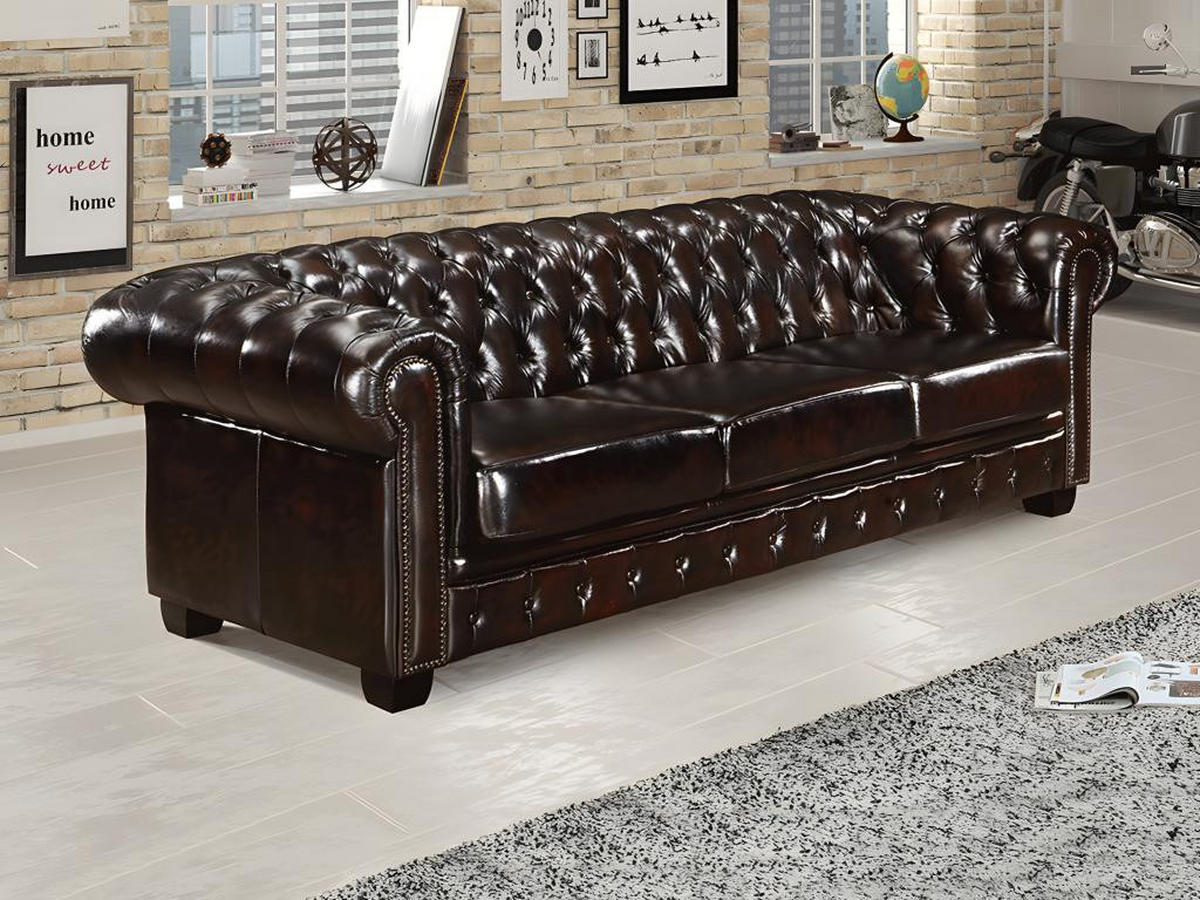 CHESTERFIELD Ledersofa 4-Sitzer - Büffelleder - Braun - BRENTON - Braun, Leder (99/73/240cm) - Vente-Unique