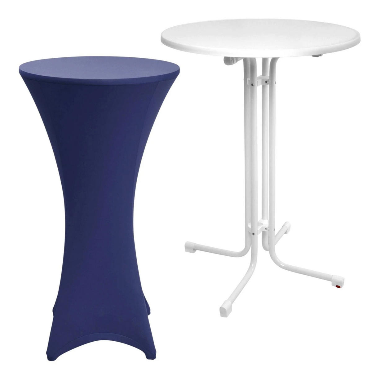 STEHTISCH Sylt Ø 70cm Weiß mit Stella Stehtischhusse Ø 70cm Blau - Blau, Textil (70/70/110cm) - Beautissu 