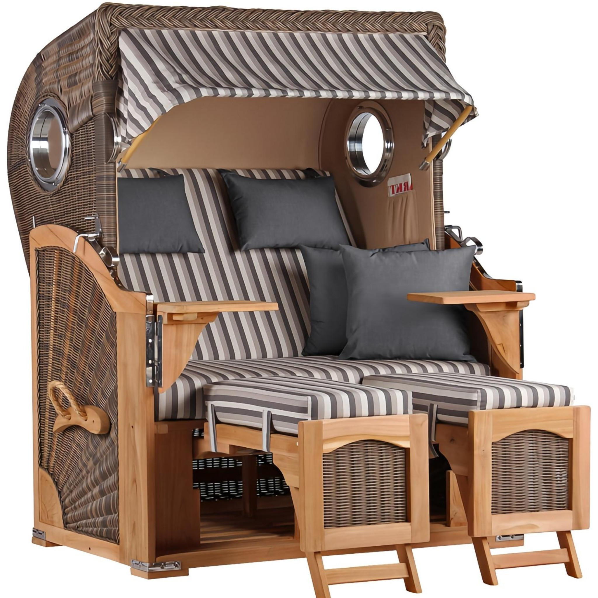 STRANDKORB Düne 2 Sitzer Teak PE Grey - Braun/Grau, Holz/Metall (125/170/80cm) - Mr. Deko