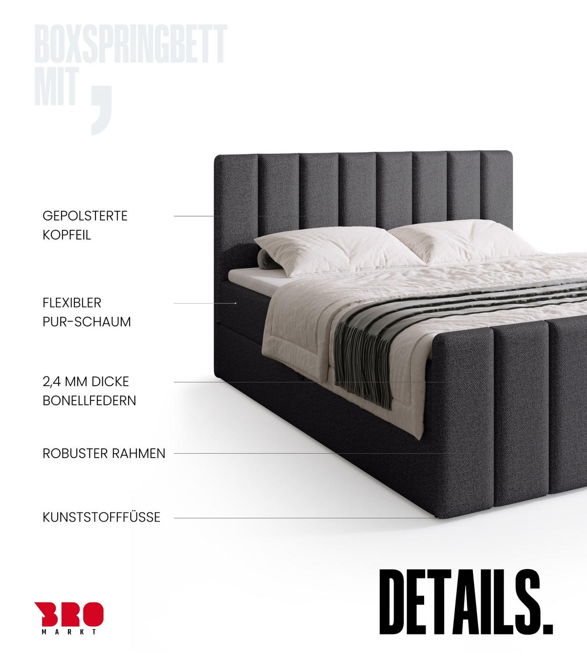 BOXSPRINGBETT Denver DUO mit Topper 140x200 Grau - Grau, Textil (140/200cm) - Bromarkt