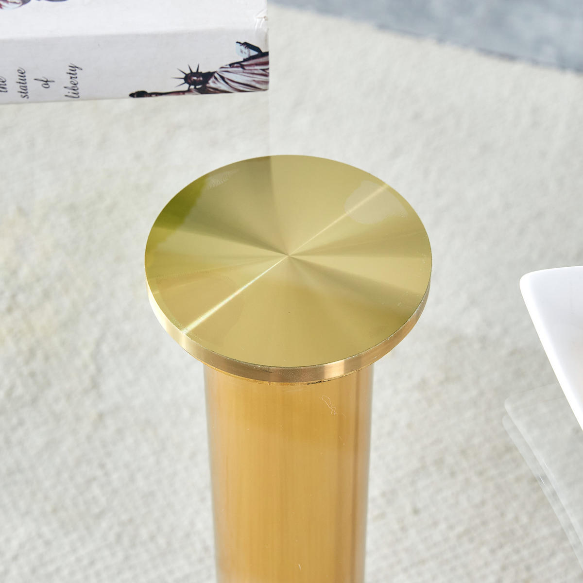 RUNDER Bartisch 89/89 cm aus Glas mit Metallgestell in Gold, Höhe 92 cm - Goldfarben, Holzwerkstoff (89/89/92cm) - BEAOK