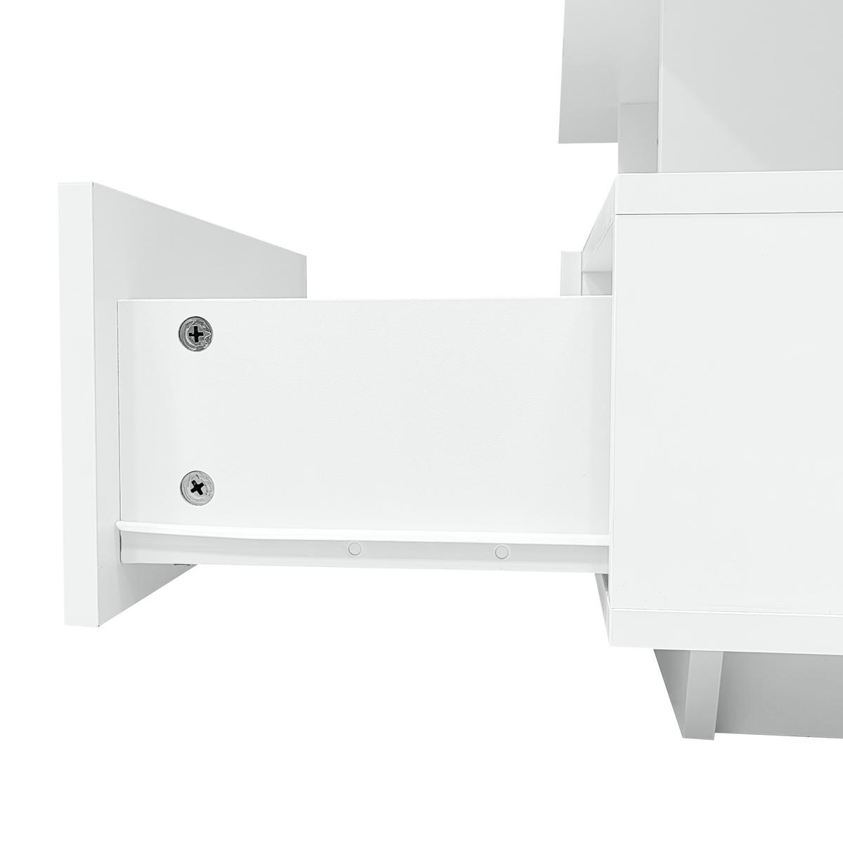 COUCHTISCH 90/55/41 cm weiß mit 2 Schubladen und LED-Beleuchtung - Weiß, Holzwerkstoff (90/55/41cm) - OKWISH