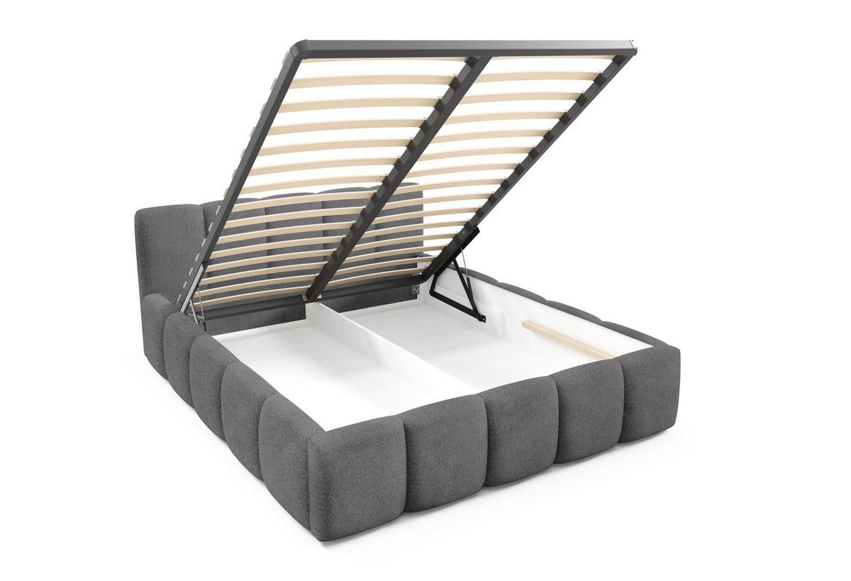 POLSTERBETT QUATTRO, 180x200 cm, Doppelbett mit Bettkasten, Boucle Stoff, Frabe: Dunkelgrau - Dunkelgrau, Holz/Kunststoff (180/200cm)