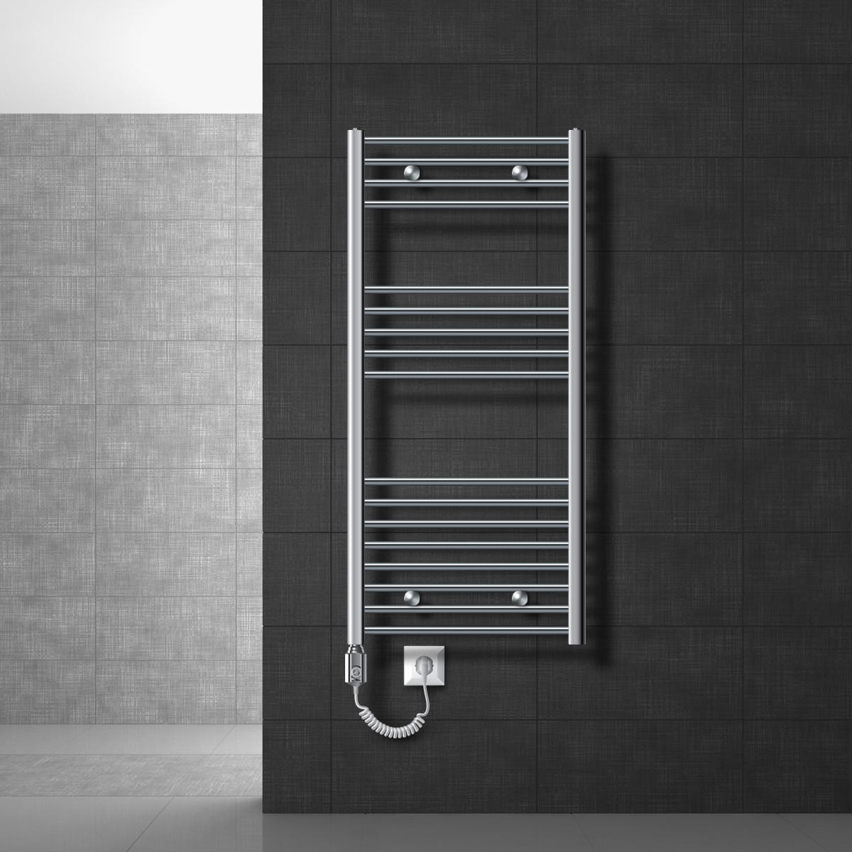 BADHEIZKÖRPER elektrisch Sahara 600x1200 mm Chrome gebogen mit Heizstab 900W - Chromfarben, Metall (3/120/60cm) - LuxeBath