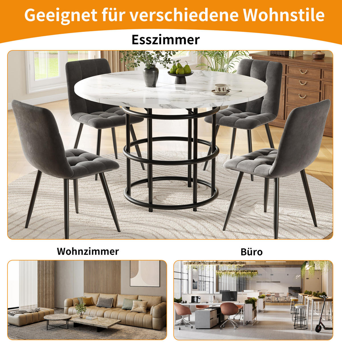 ESSTISCH 100/100/76 cm in Schwarz mit marmorierter MDF-Platte - Schwarz, Holzwerkstoff (100/100/76cm) - Flora Grace