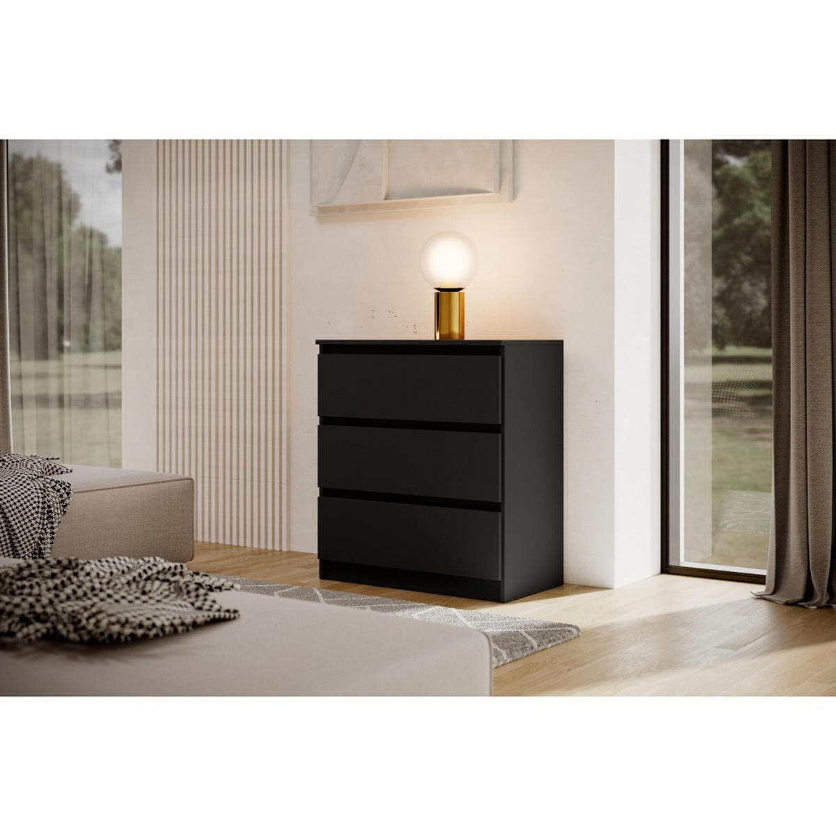 KOMMODE Lemon 70 cm mit drei Schubladen schwarz matt - Schwarz, Holzwerkstoff (70/78.5/39cm) - Beautysofa