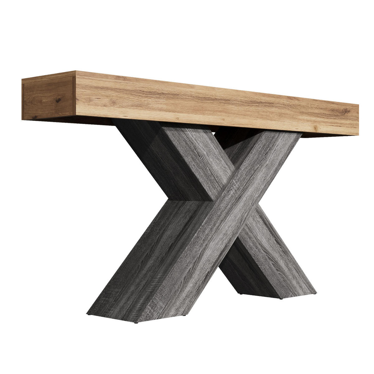 KONSOLENTISCH X-Beine schmal Holzoptik Flur modern - Naturfarben, Holzwerkstoff (140/30/80cm) - FLIEKS