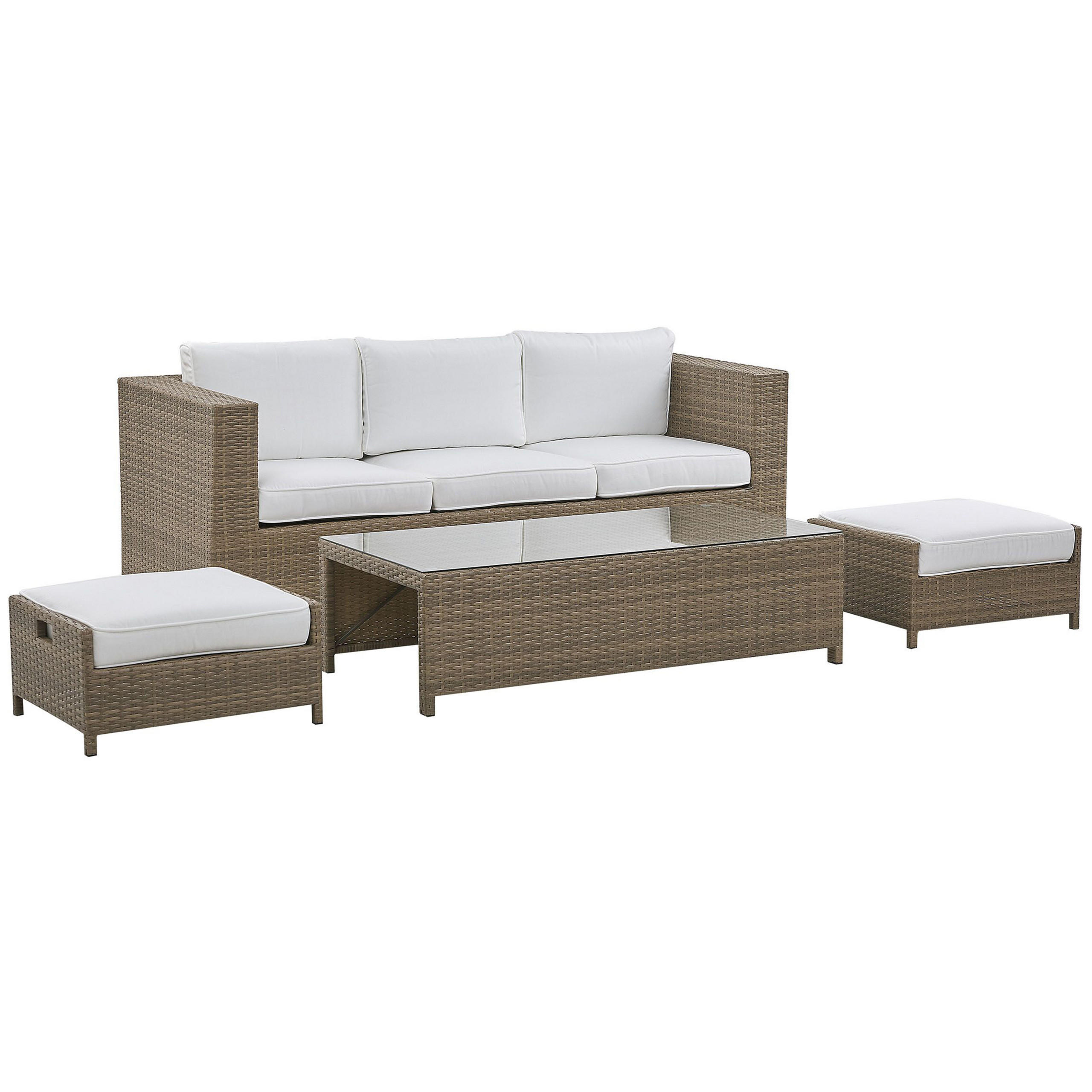 LOUNGE SET 5-Sitzer braun Auflagen weiß Belluno - Weiß, Kunststoff - Beliani